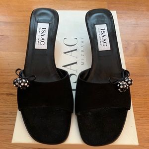 Black suede kitten heels with “disco balls”